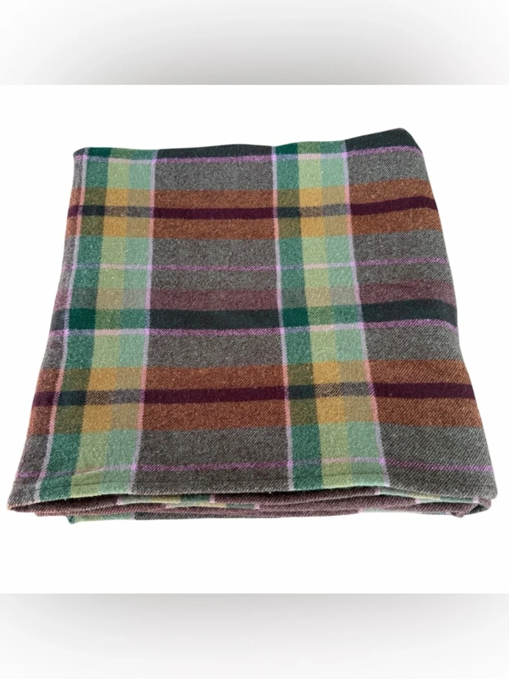 VTG Lauren Ralph Lauren Brittany Plaid 100% Wool Queen Blanket Earth Tones READ